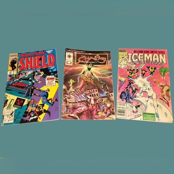 Marvel Other - LOT OF 3 VINTAGE COMIC BOOKS MARVEL ~ NICK FURY ~ THE CHAOS & ICEMAN 1980/90'S